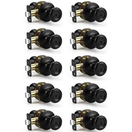 KNOBWELL 10 Pack Privacy Door Knob, Bathroom or Bedroom Door Knobs with Lock, Tulip Round Black Door Knobs Interior Keyless Turn Thumb Locking Door Handle, Modern Door Knob
