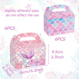 BACH AND BOUJEE 12 PCS Mermaid Party Favor Treat Boxes Ocean Little Mermaid Party Goodie Gable Boxes Tail Candy Bags Girls Under the Sea Birthday Decorations