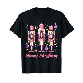 Merry Christmas Pink Nutcrackers Xmas Women Girls Kids Youth T-Shirt