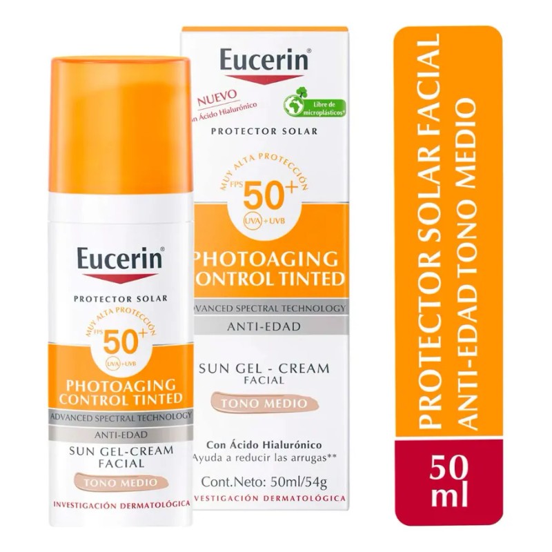 Protector solar Eucerin antiedad Photoaging Control Tinted tono medio Fps50+