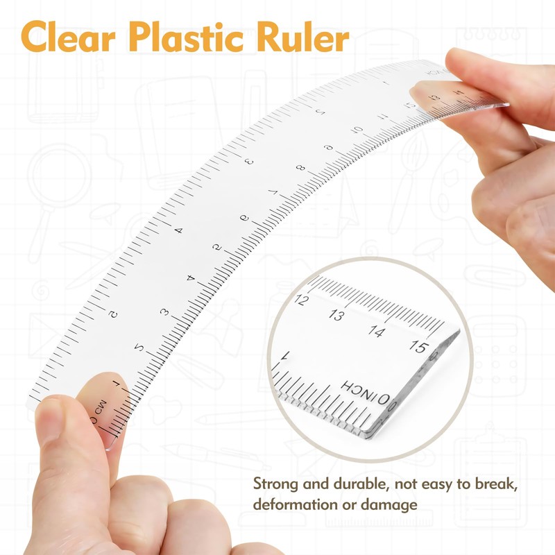 6 Pack Clear Ruler,15cm/6-inch Clear Plastic Ruler, Shatterproof Rulers,Thick Plastic