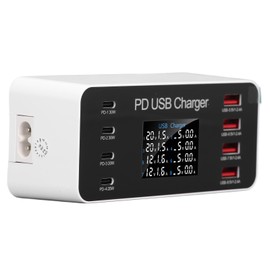 Desktop USB Charger with 8 Ports, 30W USB Charging Station, USB Charging Hub with Digital Display, Desktop Multi USB Charger with Multiple Security Functions for Phone Tablets