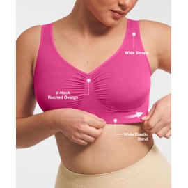 Lover-Beauty Wireless Bra for Women Comfort Soft No Underwire Full Coverage T-Shirt Bra Pink L