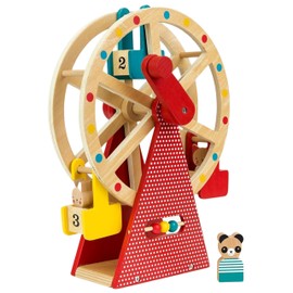 Petit Collage Ferris Wheel Carnival Wooden Toy, 2 Animal Characters Included – Pre-Assembled Wooden Ferris Wheel Toy with Sturdy Wood Construction, Non-Toxic and Safe for Kids, Ideal for Ages 3+