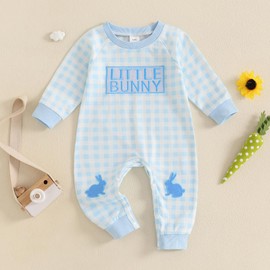 Geagodelia Little Bunny Easter Newborn Infant Outfits Long Sleeve Tartan Romper Jumpsuit Baby Grow Clothes Spring Fall Sleepsuit (Blue, 0-3 Months)