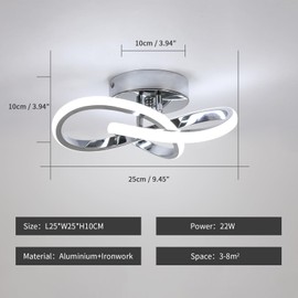 Goeco LED Deckenleuchte, Moderne Silberne Deckenlampe 22W, Kleine LED Leuchte für Gang Eingang Treppe Arbeitszimmer Flur, 6500K Kaltweiß