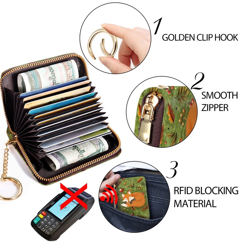 Yonlevres Fox Credit Card Holder Small Wallets Woman, RFID Wallet