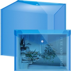 100 Pcs Clear Envelopes with Snap Button Closure A4 Letter Size Plastic Envelope Folder Poly Document Envelopes with Button Closure File Folders for School Home Office (Blue,Simple Style)