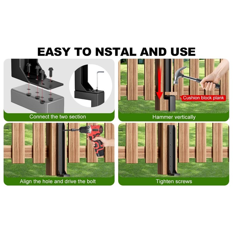 HuaSheWJ Fence Post Repair Kit，Heavy Duty Steel Fence Post Anchor