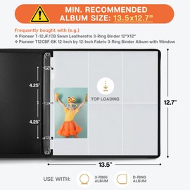 Dunwell Photo Album Refill Pages 12x12, (4x6 Vertical, 25 Pack) Holds 300 4x6" Photos, Sleeves for 3-Ring Scrapbook Binder 12x12, Acid-Free Poly Sheet Protectors