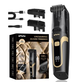 ENSSU Beard Trimmer for Men Auto-Vaccum, Professional Electric Mustache Trimmer with 1-20mm Adjustable Length Dial, Waterproof Cordless Razor for Men for Sideburns, Stubble, Face,Black