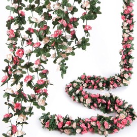 Wedding Flower Garland, Pack of 4 Artificial Rose Garland, 15.8 ft Silk Flowers, Rose Garland, Hanging Vine for Wedding Arch, Party, Garden, Wall Decor (Spring Pink, 8 Pieces)