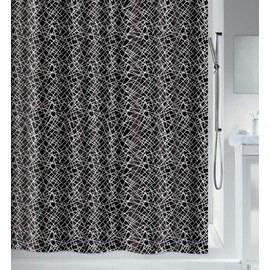 Spirella Anti-Mould Shower Curtain - Anti-Bacterial, Washable, Waterproof, Polyester, "Lines" 180 x 200 cm, Black