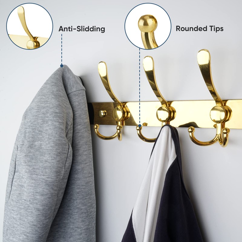 TICONN Wall Mounted Coat Rack, Five Heavy Duty Tri Hooks