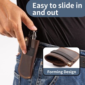Leather Knife Sheath for Belt,Pocket Knife Holder,Heavy Duty Folding Knife Sheath Belt Holder,Knife Holster EDC Knife Case Folding Pocket Knife sheaths Gift for Men. (Brown)