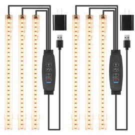 LED Grow Light Strips, Grow Lights for Indoor Plants Full Spectrum 3000K, Plant Light Bar with 3/9/12H Timer, 10 Dimmable Levels for Seedling Succulent,Best Match for Plant Shelf(3 Head×2 Pack)