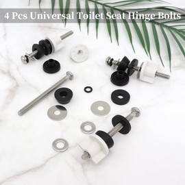 Universal Toilet Seat Hinge Bolts Kit, Heavy Duty Toilet Bolts, Waterproof Stainless and Rubber Washers Gaskets with Extra Long Nut White Plastic Down Lock Screw for Fastening (Silver) (4)