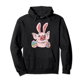 Pig Bunny Ears Easter Egg Hunting Spring Farm Animal Farmer Pullover Hoodie