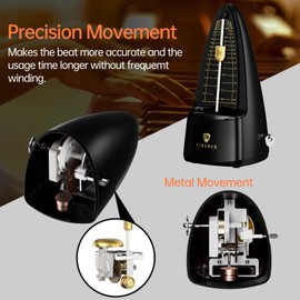 TERENCE Mechanical Metronome Metronome Digital Classic Shape Accurate Beat Metal Movement Convenient Use For practice for Guitar Piano Bass Drum Violin Metronomes for Adult and Children Black