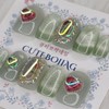 Rose Embed Handmade Nail Tips - Oval / 로즈 엠베드