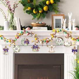 24 Pcs Wooden Easter Ornaments Decoration He is Risen Cross Ornaments 8 Styles Lily Flower Sheep Angel Cutouts Ornament for Religious Christian Home Crafts Hanging Spring Decorations Happy Easter