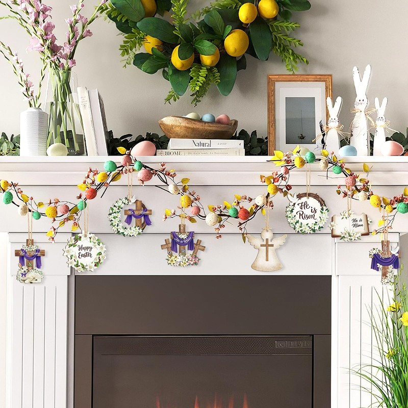 24 Pcs Wooden Easter Ornaments Decoration He is Risen Cross