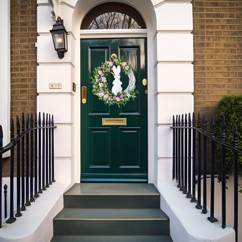 Bohue Easter Bunny Eggs Wreath Artificial Flower Wreath Front Door