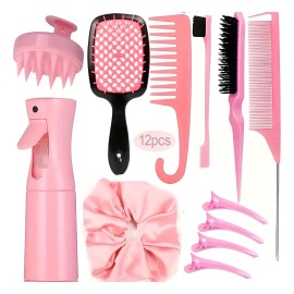 Kit 12pz Peine De Masaje De Cepillo Adecuado Cabello Rizad                                                                                            