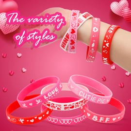 60 Pcs Valentine's Day Wristband Valentine Heart Silicone Bracelets Rubber Bulk Valentines Day Accessories for Kids School Classroom Exchange Gifts Valentines Day Wedding Party Favors Decoration