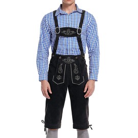 GloryStar Lederhosen Men German Bavarian Oktoberfest Leather Trousers Costume (S, Black-2021)