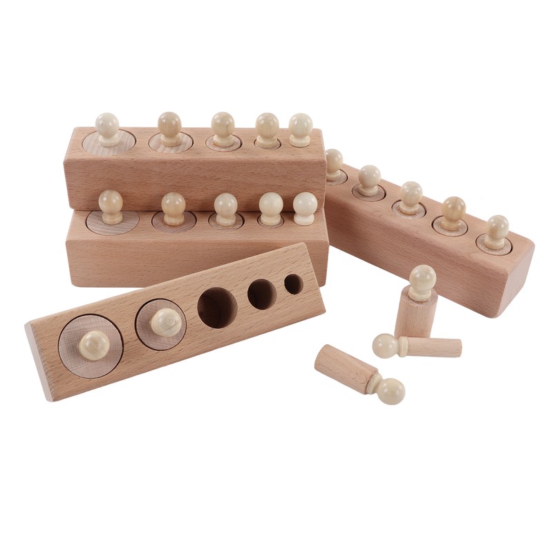 Cylinder Socket Toy Beech Wood Educational Knobbed Cylinders Blocks for