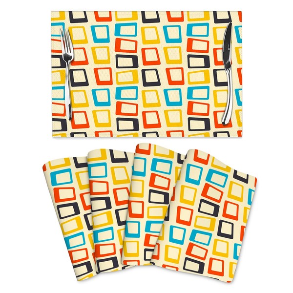 Retro Placemats Set of 4, Mid Century Modern Dining Table