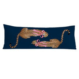 Coquette Pink Bow Cheetah Body Pillow Covers 20x54, Leopard Print Room Decor, Trendy Navy Blue Cheetah Long Body Pillow Case Cover with Hidden Zipper for Women Adults Girls