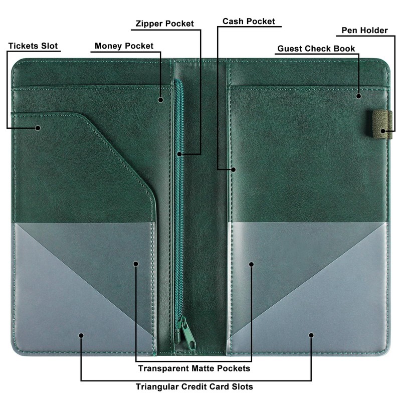 EcoVision Server Books for Waitress,Leather Waiter Book with Zipper Pocket,