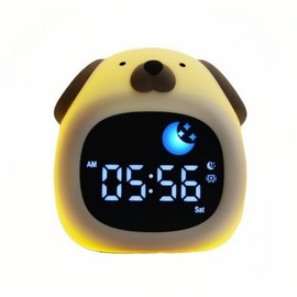 SunshineFace Kids Alarm Clock, Cute Dog Shape Alarm Clock with Touch Night Light in 8 Colors 6 White Sounds Sleep Trainer Digital Alarm Clock for Bedroom Girls Boys