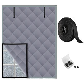 Nkiy Quen 3 Layer 63 x 47 Inches Winter Insulated Window Curtain-Oxford Thermal Insulated Window Blanket with Fastener-Gray Window Insulation Kit for Winter Keeping Warm