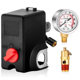 Relaxweex Air Compressor Pressure Switch 26 Amps 120/240 Volts 120-155 Psi with 0-200 Psi Air Gauge 1/8''NPT and Safety pressure relief Valve 1/4 Male NPT