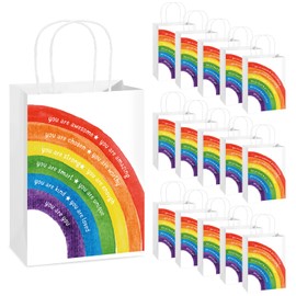 Coume 48 Pcs Back to School Gifts Bags Inspirational Rainbow Paper Treat Bags with Handles for Students Goodie Kraft Handbag for Classroom Rainbow Birthday Party, 5.9 x 3.15 x 8.27 Inch