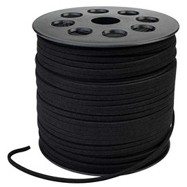 Wobe 100 Yards Suede Cord, Leather Cord 2.6mm x 1.5mm Suede Lace Faux Leather Cord with Roll Spool Beading Craft Thread for Bracelet Necklace Beading DIY Handmade Crafts Thread (Black)