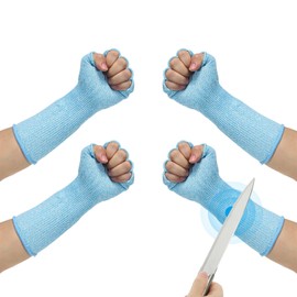 PATIKIL 12 Inch Cut Resistant Sleeves with Finger Grips, 2 Pair Forearm Protective Sleeves Level 5 Protection Arm Safety Protectors Sleeves for Thin Skin and Bruising, Sky Blue