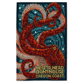 Lantern Press 16x24 Inch Giclee Print, Heceta Head Lighthouse, Oregon Coast, Octopus Mosaic