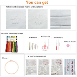 Myfilicity Embroidery Beginners Stitch Practice kit, 3 Embroidery Starter Kits, Learn 30 Different Stitching Techniques for Craft Enthusiasts to Hand-Stitch Fabric and Learn Embroidery Skills