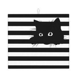 Perinsto Funny Black Cat Dish Drying Mat 16 X 18 Inch, Cute Kitten Animal Kitchen Counter Drainer Mats Dishes Dry Pad Protector Rack Mat, Absorbent Reversible