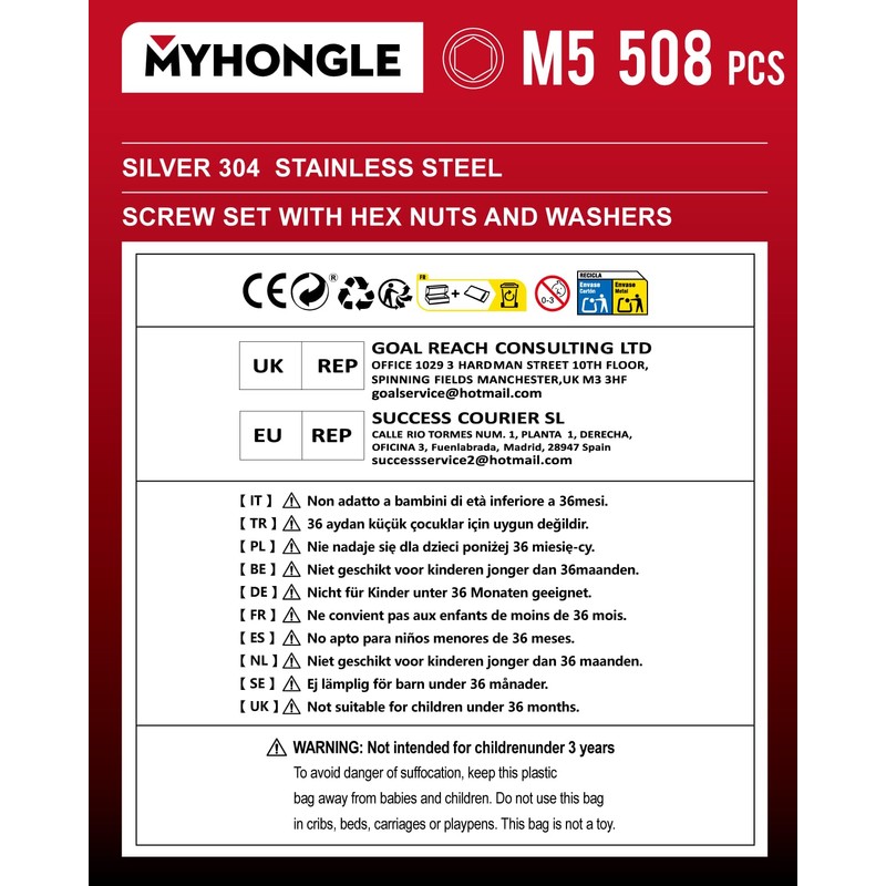 508 Pcs M5 Screws Set, Bolts and Nuts, Assorted Nuts