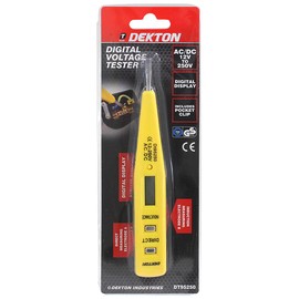 Dekton Digital Voltage Tester | Measures AC/DC Voltage from 12V to 250V | Clear Digital Display | Convenient Pocket Clip for Easy Carrying | Ideal for DIY and Professional Use