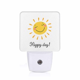 Chrobak LED Night Light,Cartoon Cute Sun Icon Happy Day Word LED Night Light Plug into Wall with Dusk to Dawn Light Sensor White Energy Efficient Nightlight for Bedroom Hallway Living Room Kitchen
