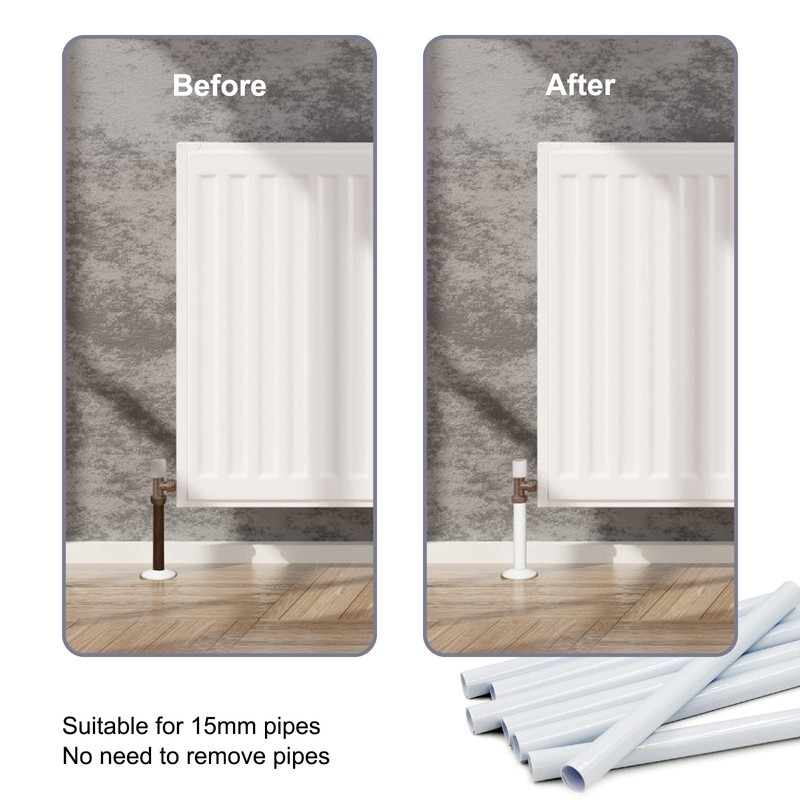 200mm x 15mm Radiator Pipe Covers White- Pipe Covers- Radiator