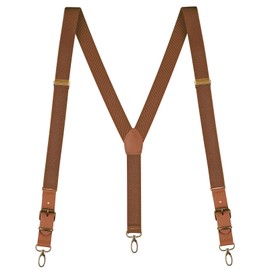 Buyless Fashion Leather End Suspenders for Men - 48" Elastic Adjustable Straps 1" - Y Back with Metal Hooks - 5139-Camel