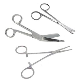 MedTool Hemostat and Scissors with Multicolor Titanium Coating - Set of 3 - Suture Removal Scissors, Lister Bandage Scissors, Hemostatic Forceps, Silver
