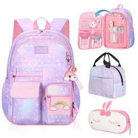 EYRXK Starry Rainbow Backpack Kawaii School Students Backpack Cute Large Capacity Kids Bookbag Multifunction Fashion Casual Laptop Travel Bag For Boy Girl (Purple-17inch)